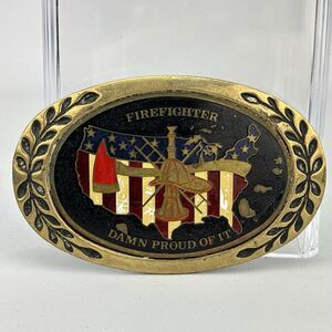 Vtg Aminco Firefighter “Damn Proud Of It” Belt Buckle Heritage Solid Brass